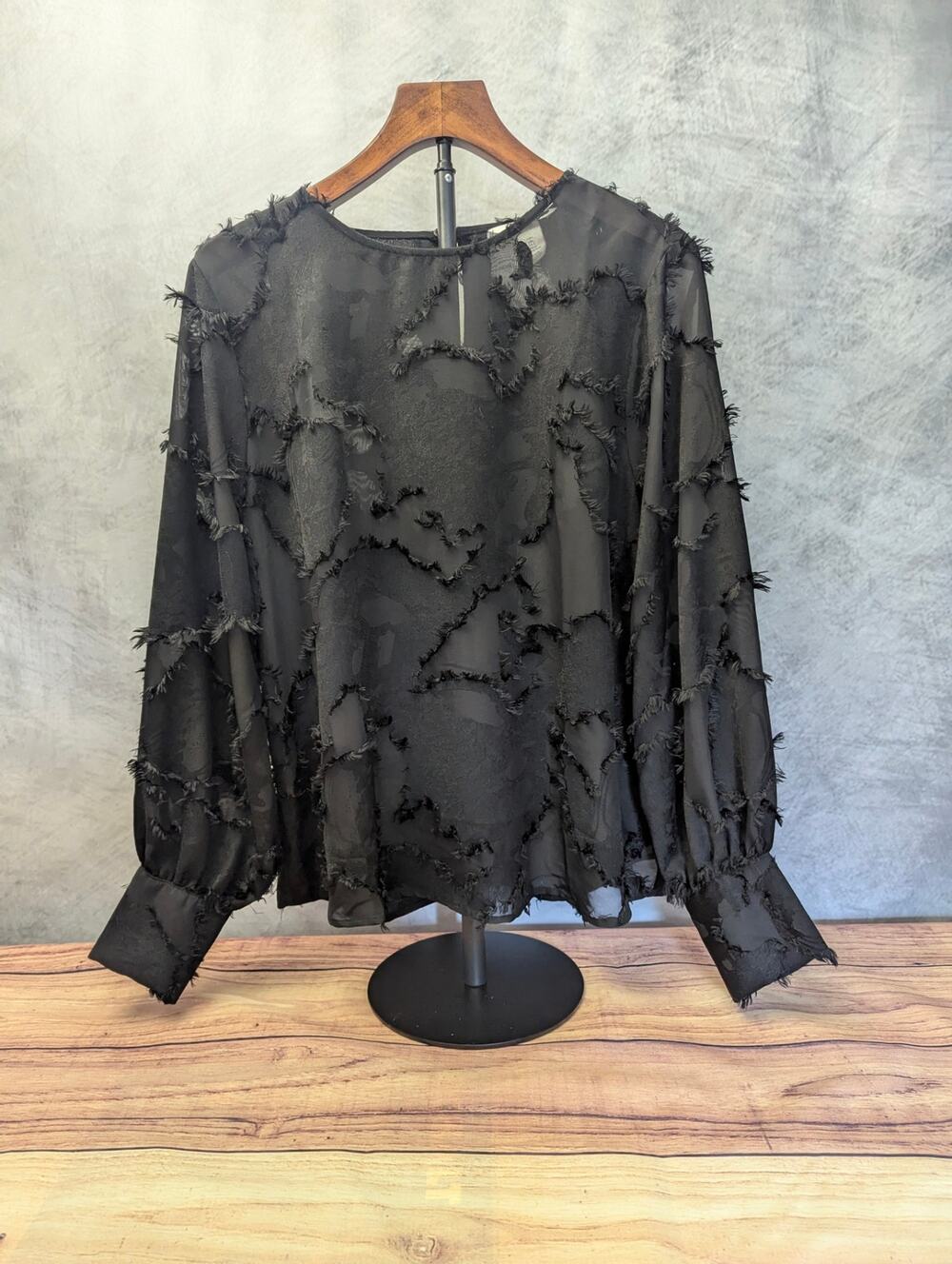 H&M Black Textured Frayed Detail Blouse – Women’s Size Large